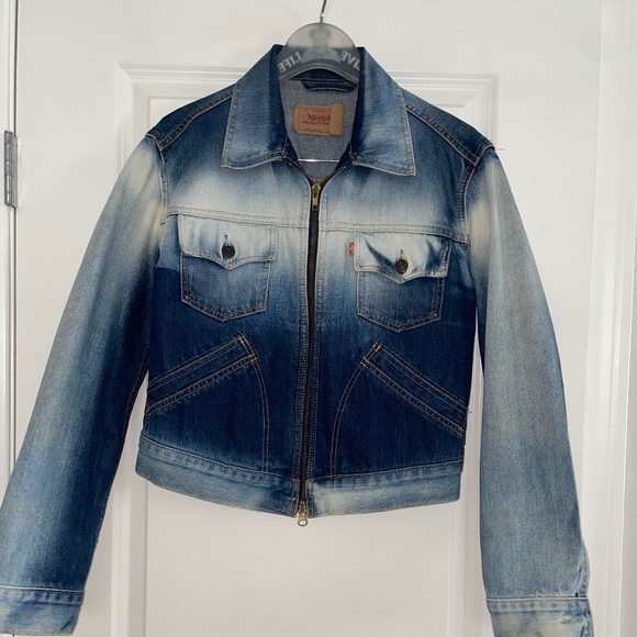 LEVI’S Rare Two Tone Dark Light Denim Zip-Up Jacket Size Girls L/ Women S - Picture 1 of 11
